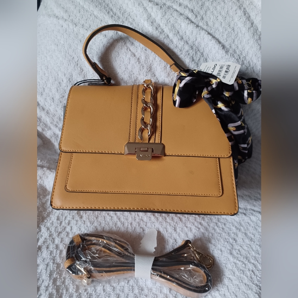 Golden Yellow, Medium sized, Aldo bag with crossbody strap & detachable scarf!